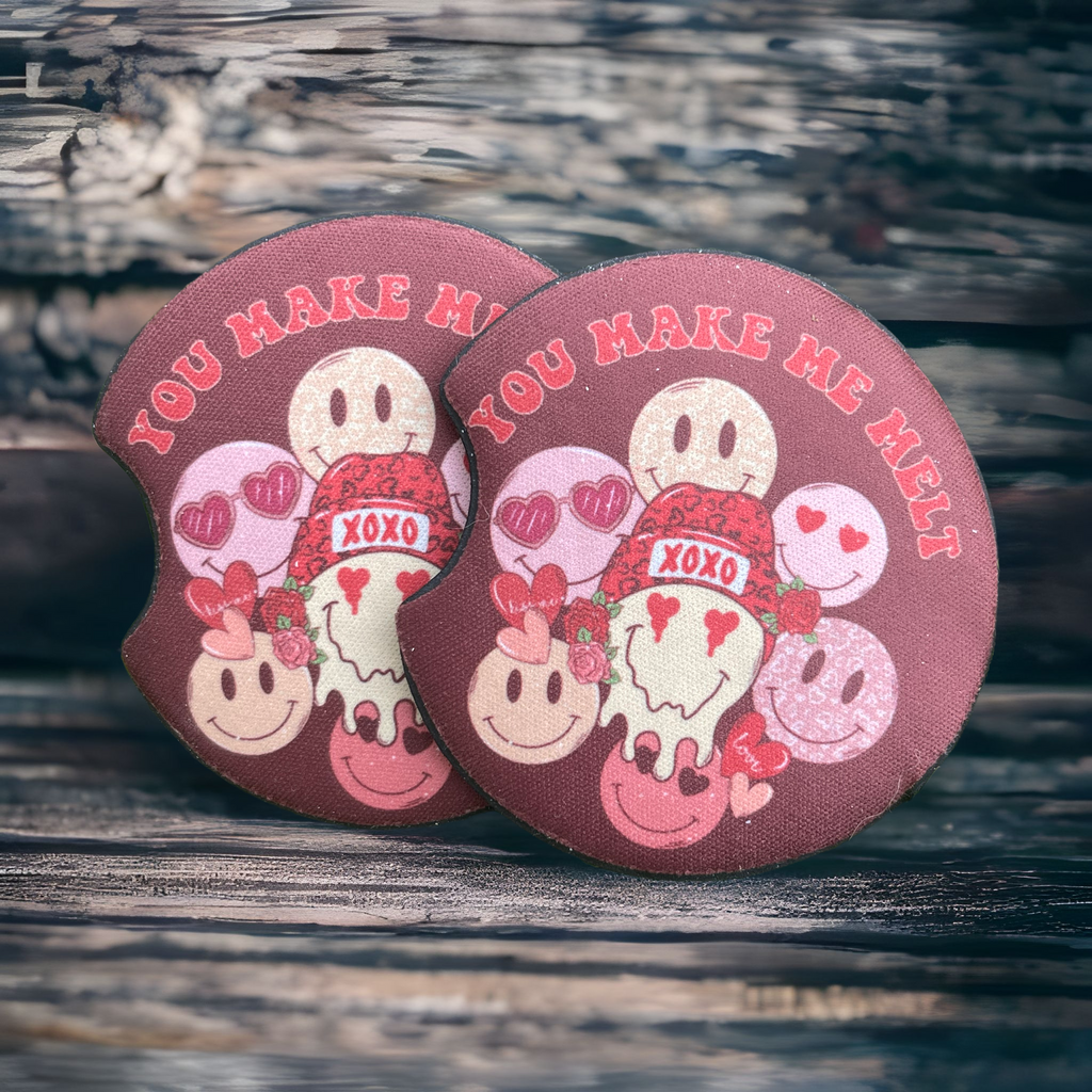 You Make Me Melt Valentine Car Coaster Set