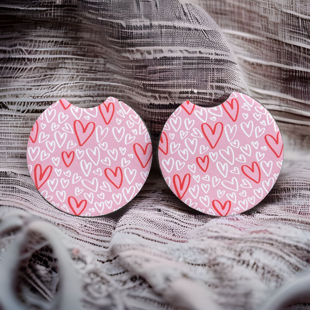 Pink Heart Valentine Car Coaster Set