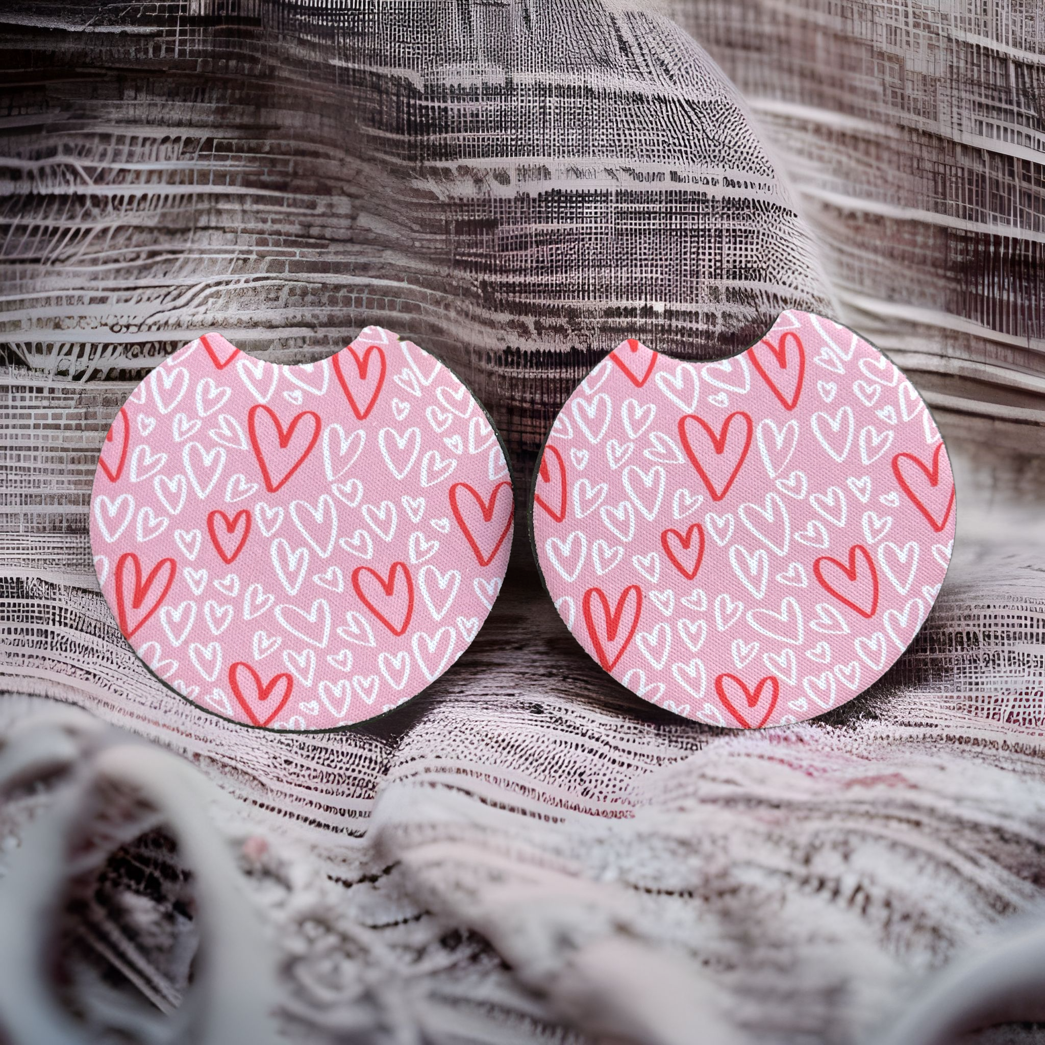 Pink Heart Valentine Car Coaster Set