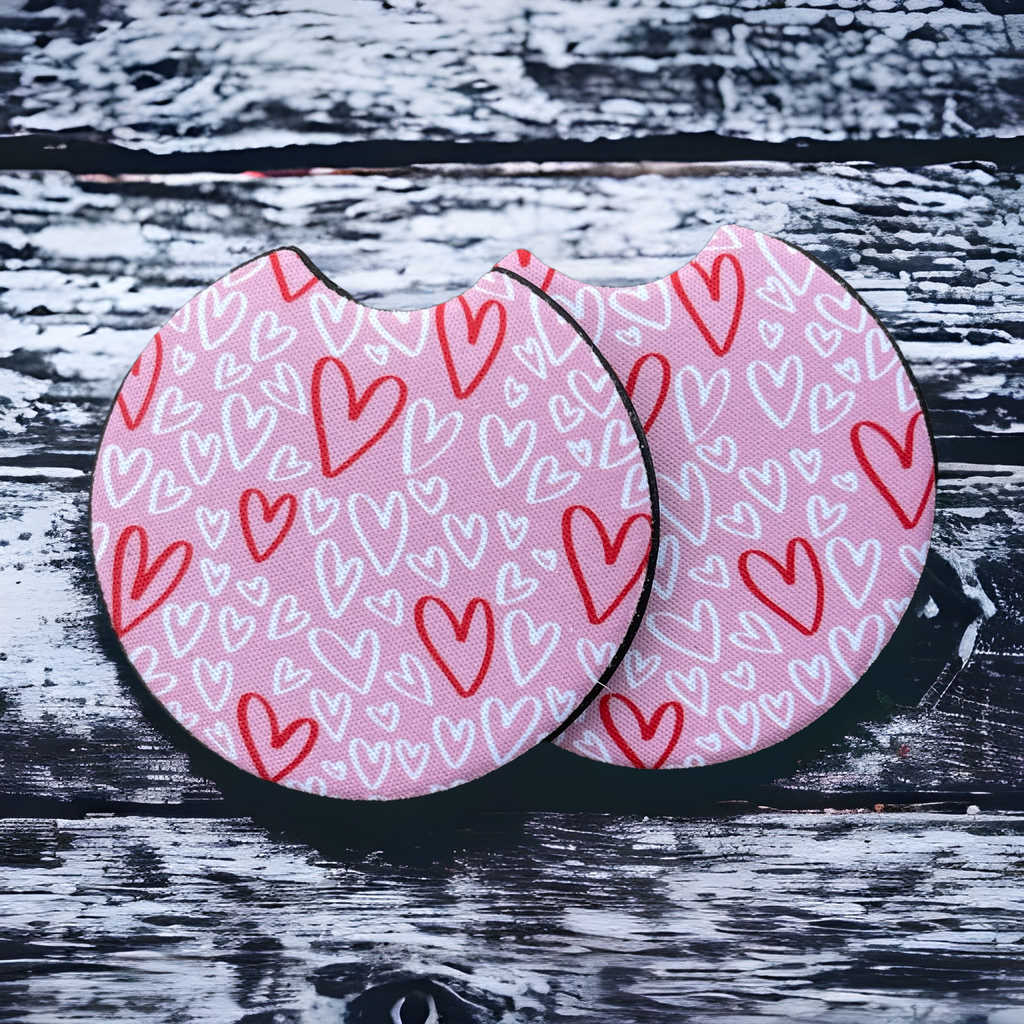 Pink Heart Valentine Car Coaster Set