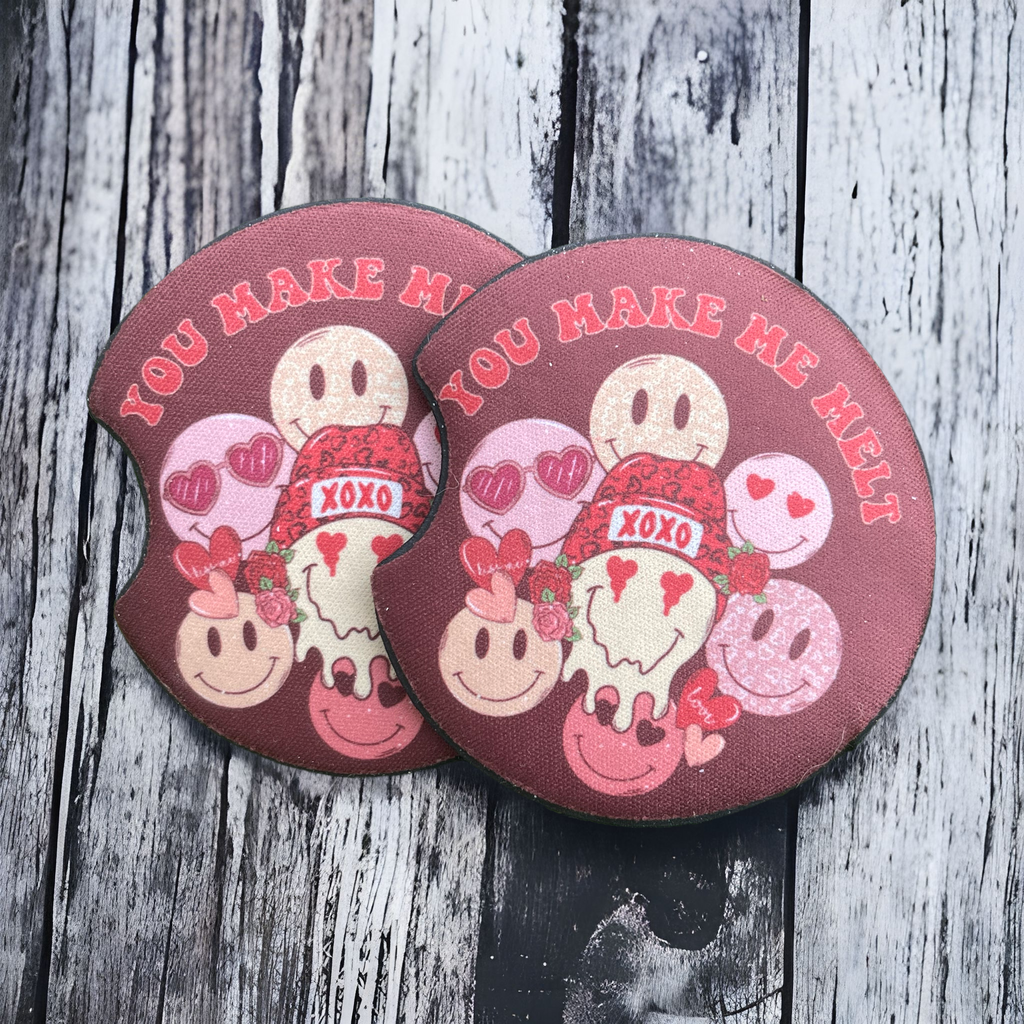 You Make Me Melt Valentine Car Coaster Set