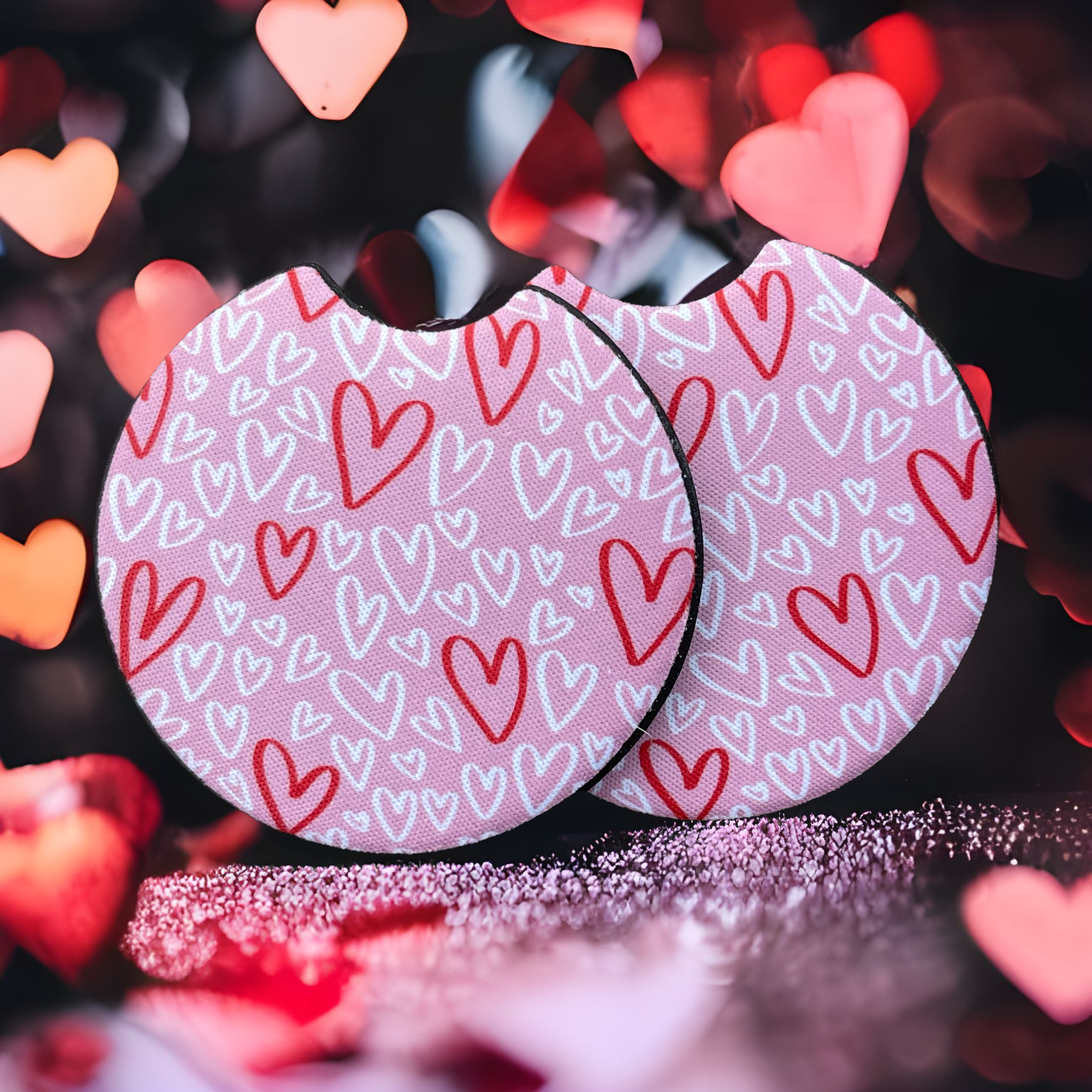 Pink Heart Valentine Car Coaster Set