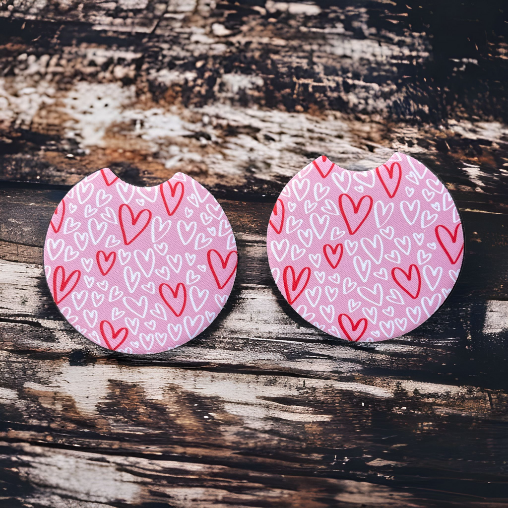 Pink Heart Valentine Car Coaster Set