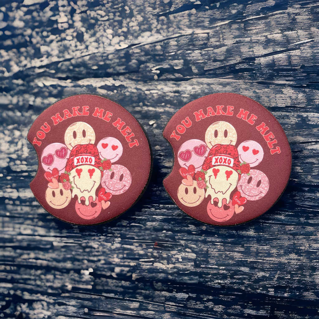 You Make Me Melt Valentine Car Coaster Set