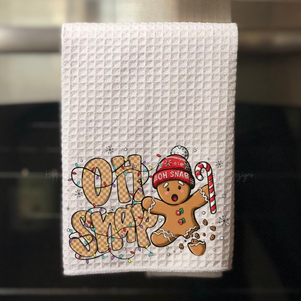 Oh Snap Funny Gingerbread Man Christmas Tea Towel