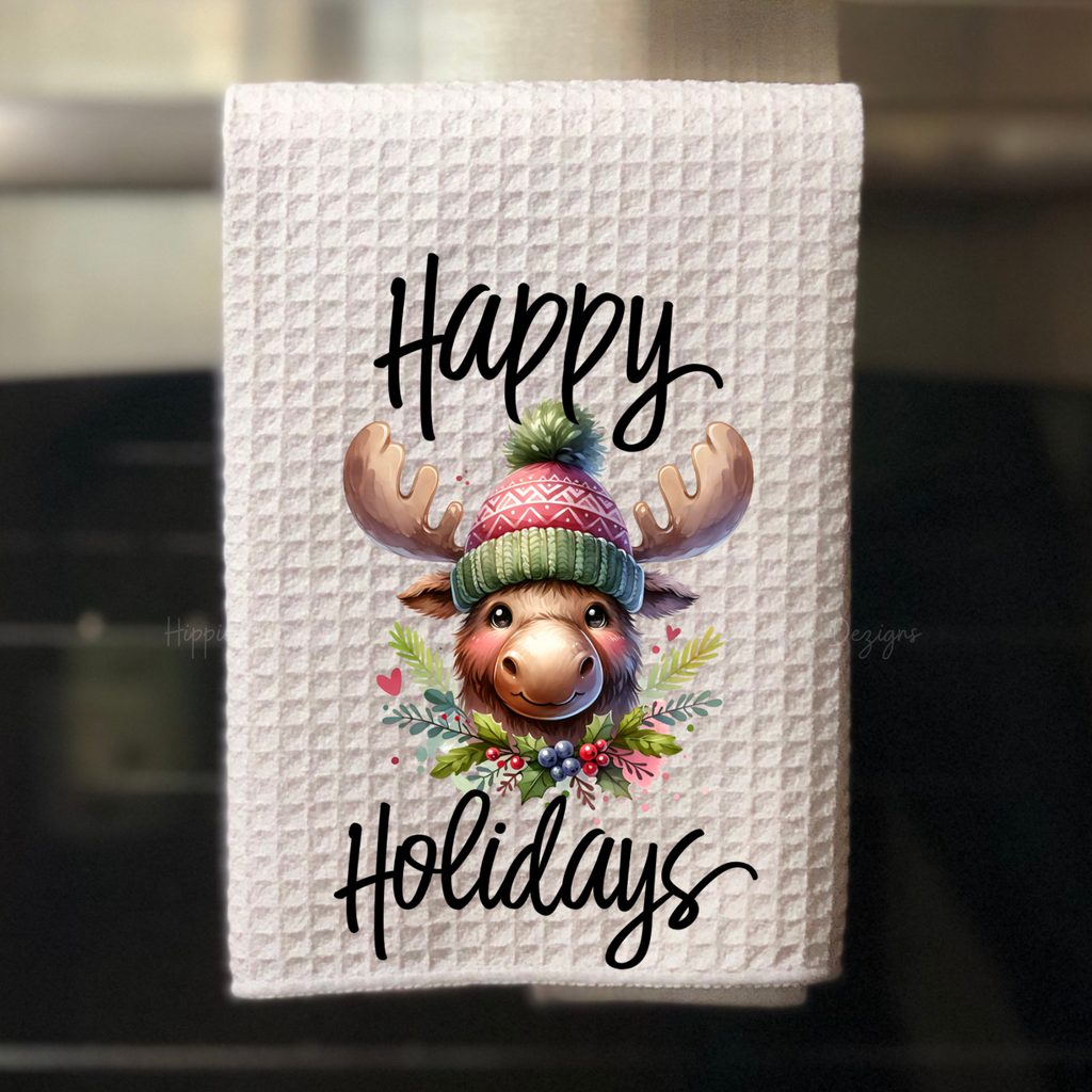 Happy Holidays Moose Kitchen Towel